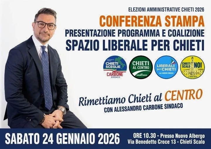 Locandina della presentazione del programma e della coalizione del 24 gennaio 2026